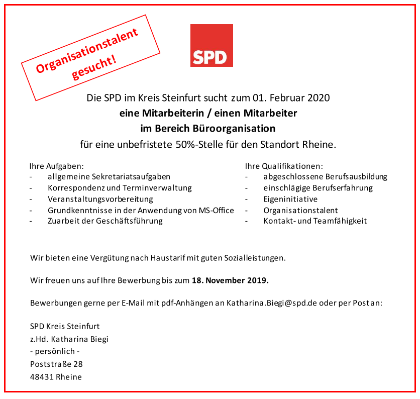 Organisationstalent gesucht